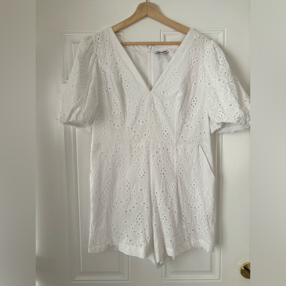 Express Eyelet Lace Puff Sleeve Romper White Size Large - Picture 4 of 14